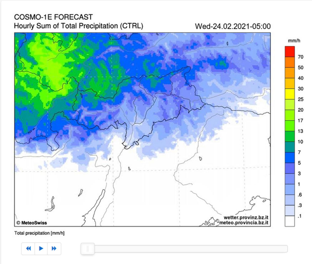 Niederschlagsvorhersage (c) Amt für Meteorologie