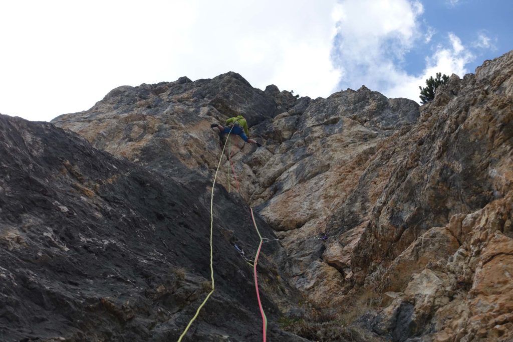 Hannes in der Schlüsselstelle der vierten Seillänge
