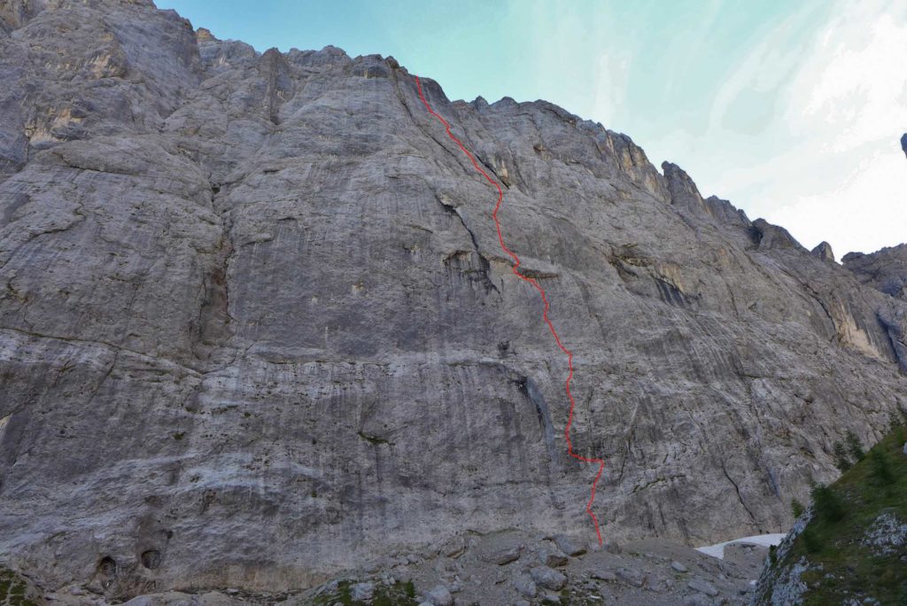 Die Piramide Armani mit eingezeichneter neuen Route © Ivo Rabanser