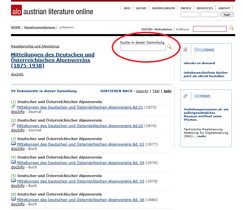 Screenshot Austrian Literature Online