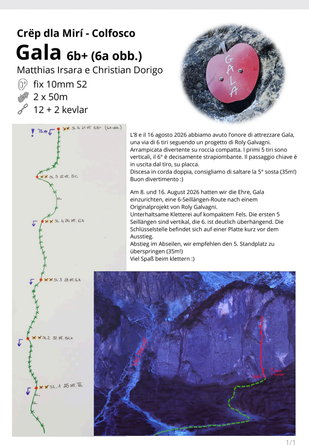 „Gala (6b+)“, Crëp dla Mirí,  Sella
