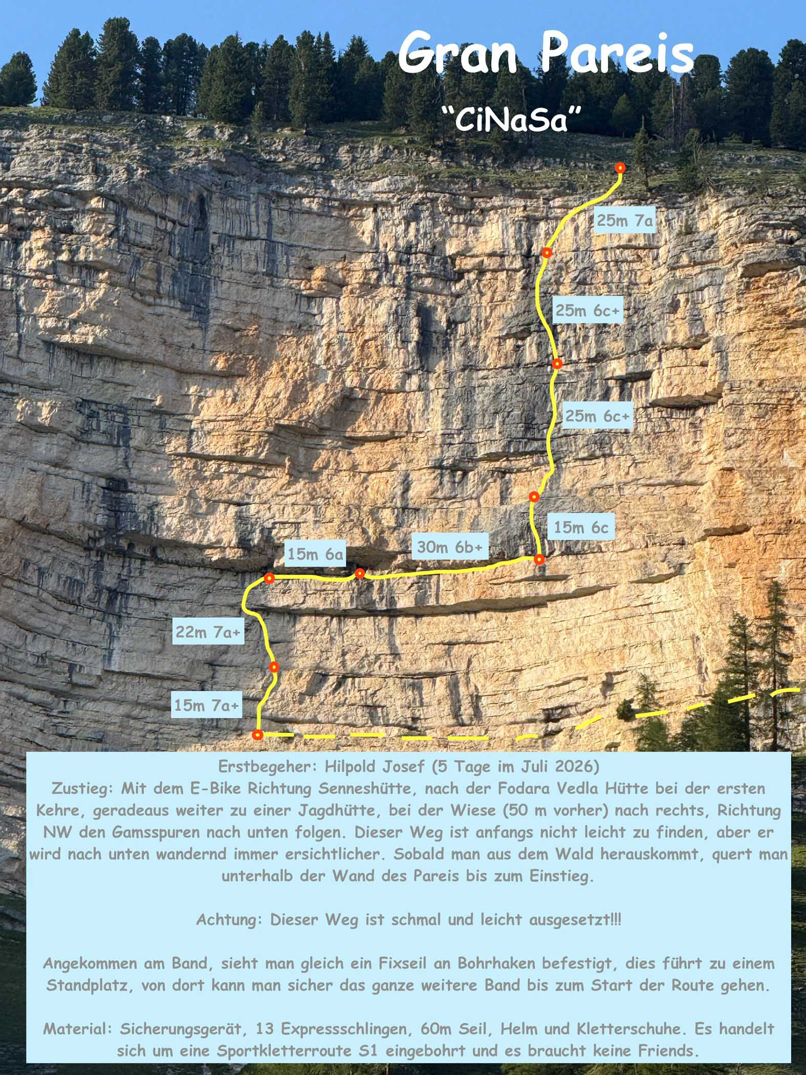 „Cinasa (7a+)“, Gran Pareis, Gebiet Fanes-Sennes