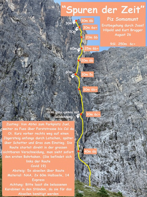 „Spuren der Zeit (6c+)“, Piz Somamunt, Puezgruppe