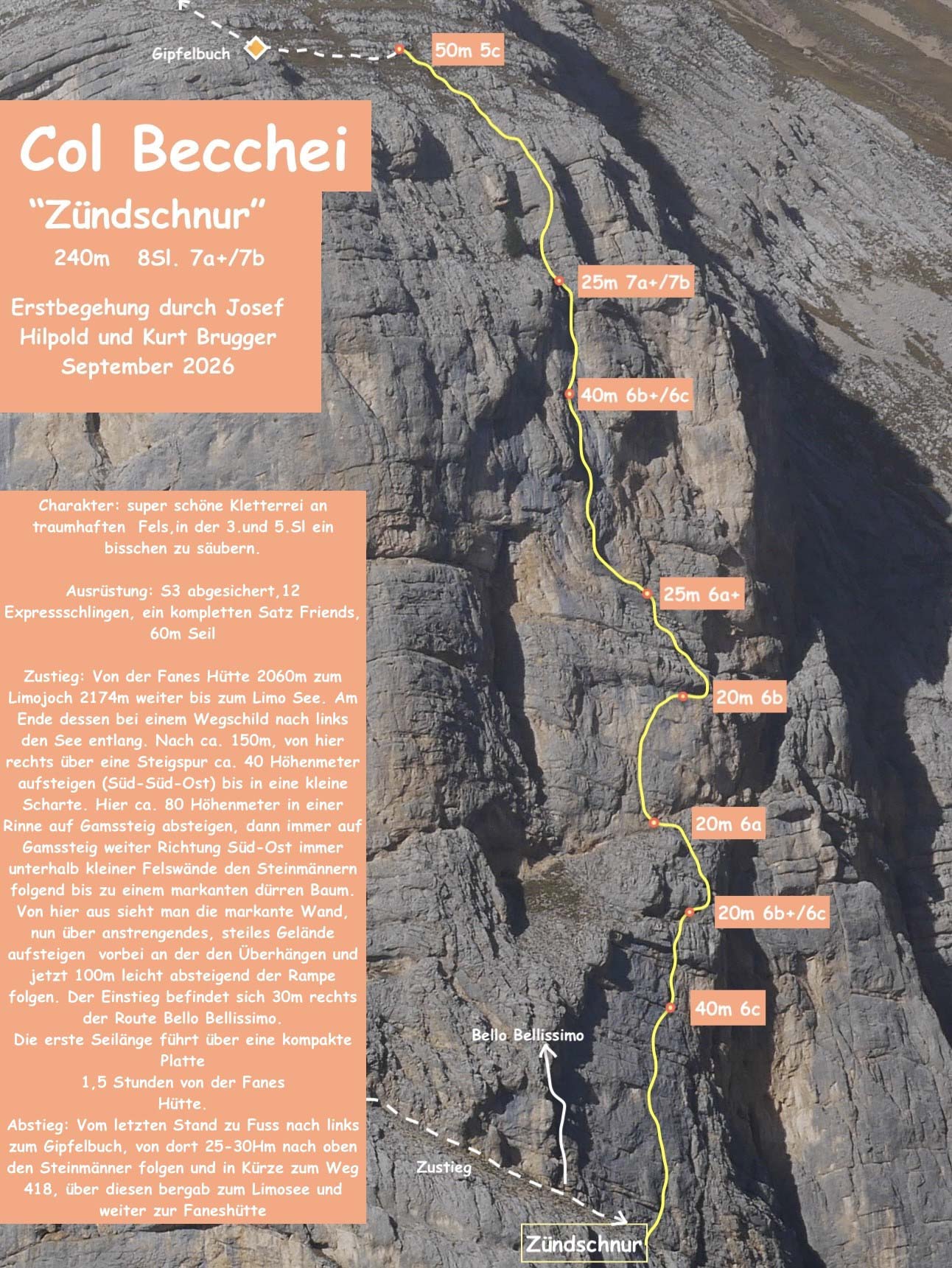 „Zündschnur (7a+/b)“, Col Becchei, Fanes