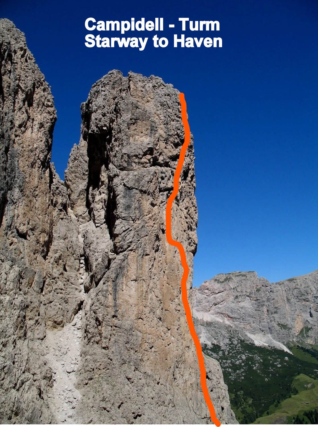 „Stairway to Heaven (VIII+ )“, Campidell Turm, Sella